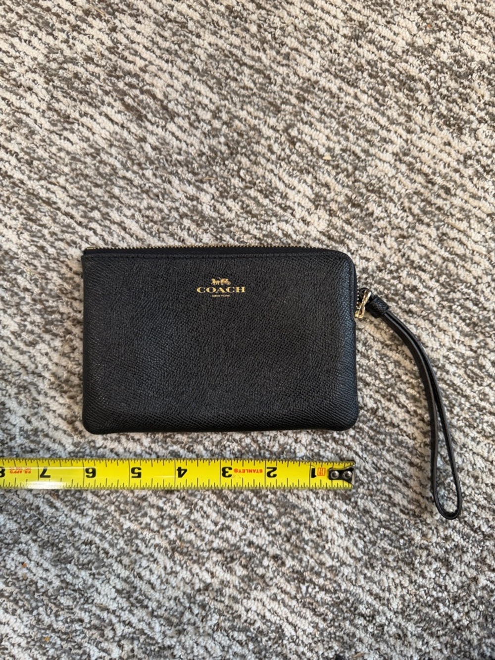 Coach Black Leather Wristlet with Gold Logo Accent